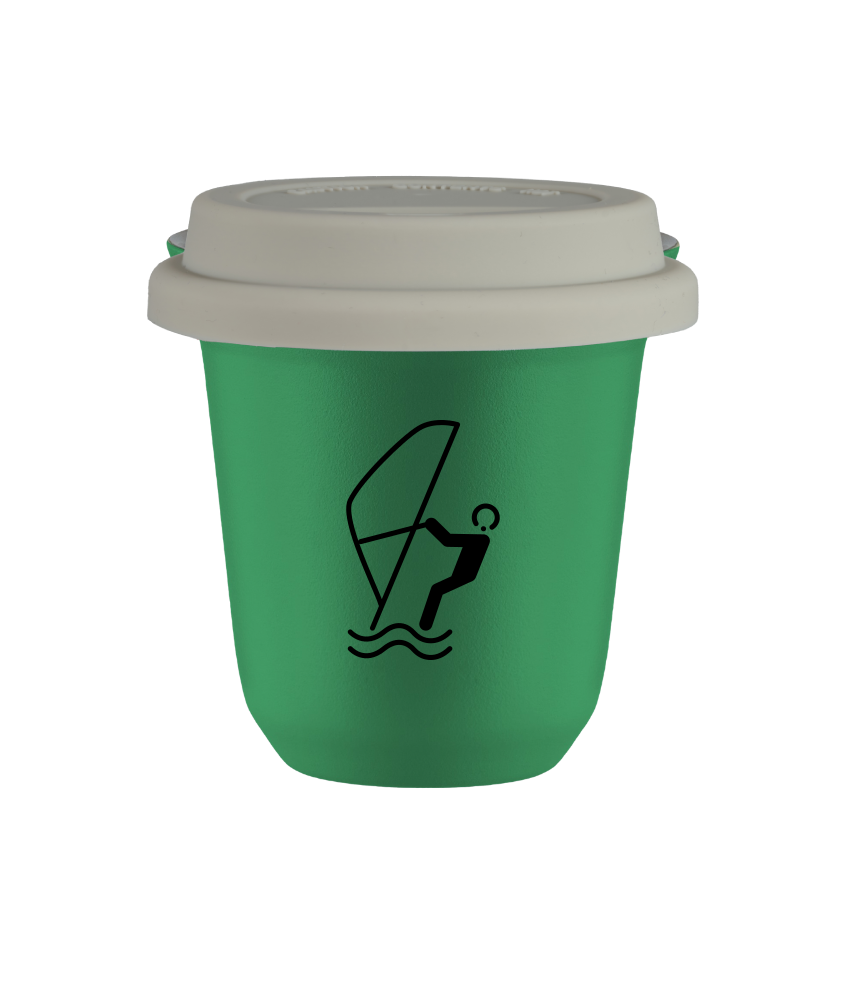 Tasse 150 ml VERT "Sports nautiques", avec couvercle blanc Tasse 150 ml VERT "Sports nautiques", avec couvercle blanc