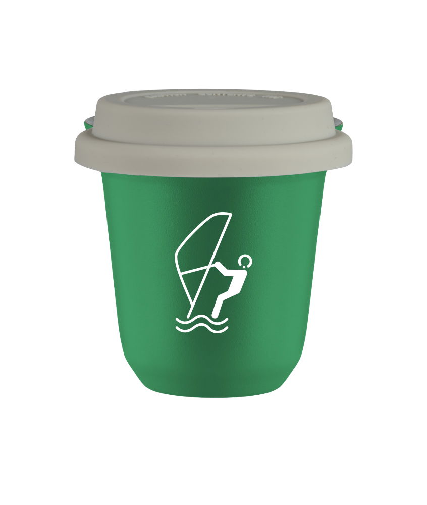 Tasse 150 ml VERT "Sports nautiques (blanc)", avec couvercle blanc Tasse 150 ml VERT "Sports nautiques (blanc)", avec couvercle blanc