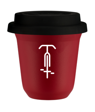 Tasse 80 ml ROUGE "Cyclisme 1 (blanc)", avec couvercle noir Tasse 80 ml ROUGE "Cyclisme 1 (blanc)", avec couvercle noir