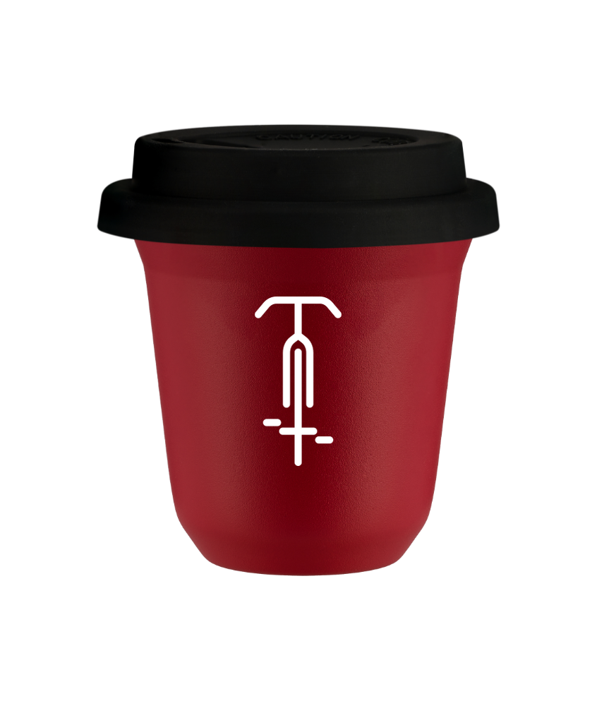 Tasse 80 ml ROUGE "Cyclisme 1 (blanc)", avec couvercle noir