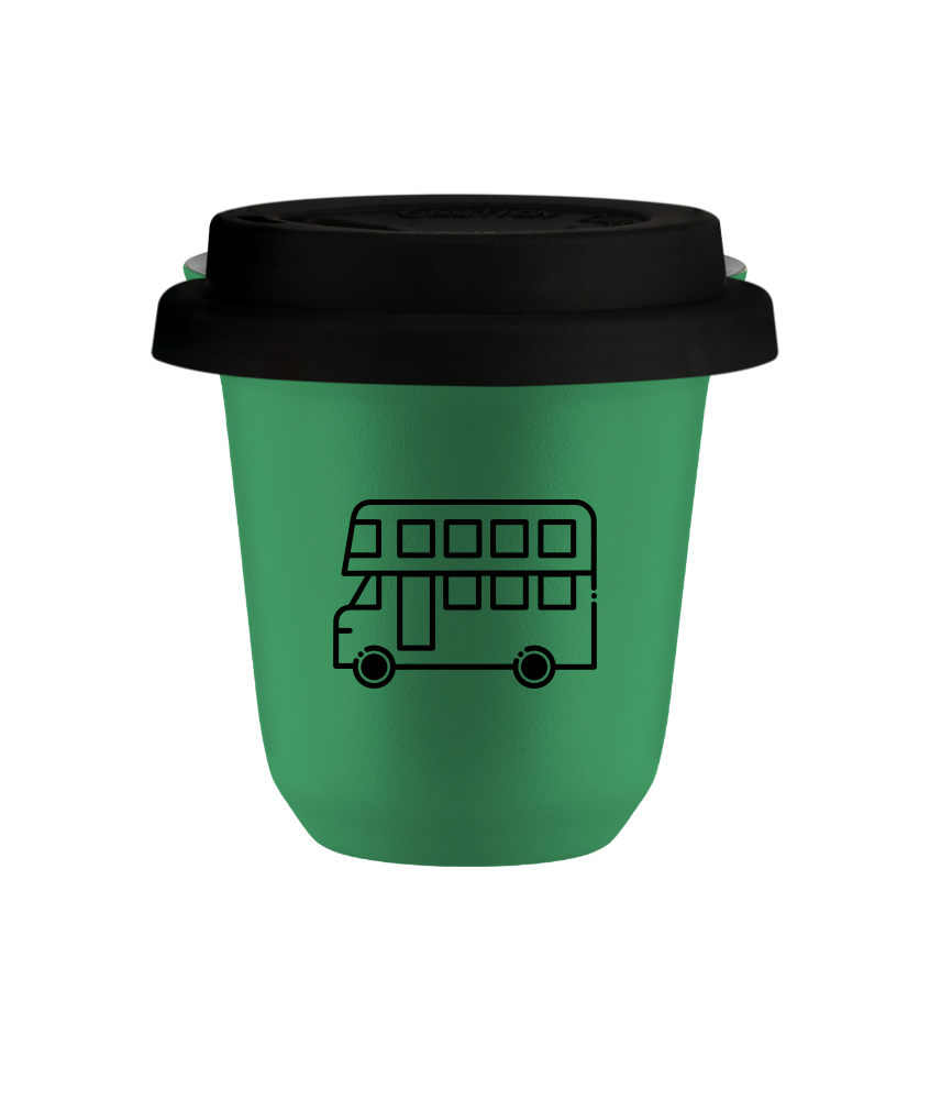 Tasse 150 ml VERT "Bus (noir)", avec couvercle noir