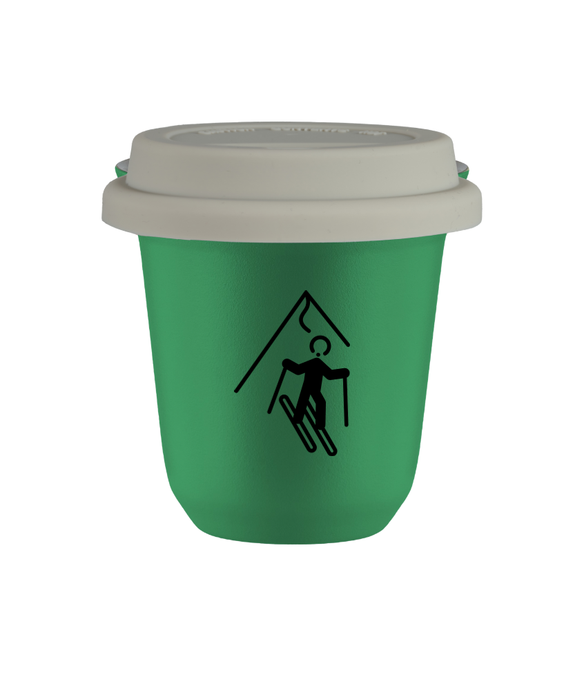 Tasse 150 ml VERT "Ski", avec couvercle blanc Tasse 150 ml VERT "Ski", avec couvercle blanc