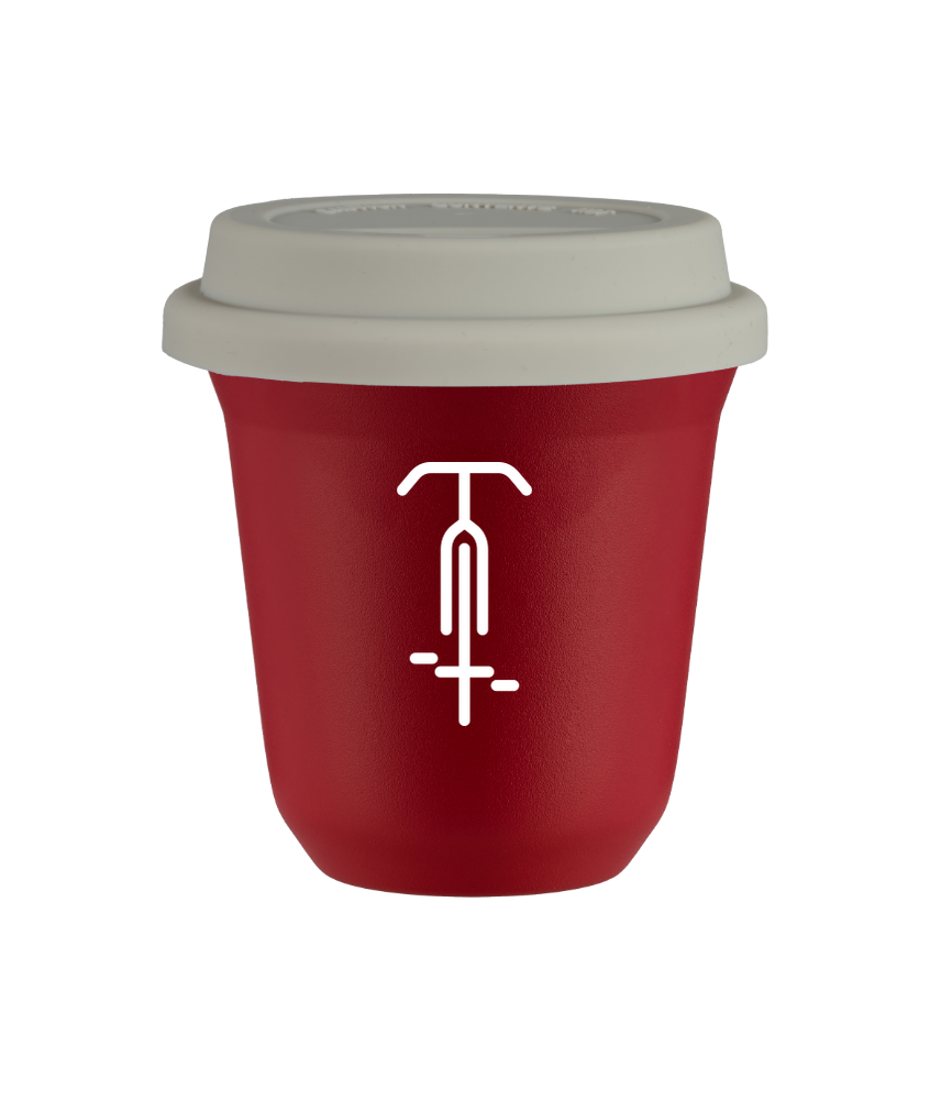 Tasse 80 ml ROUGE "Cyclisme 1 (blanc)", avec couvercle blanc