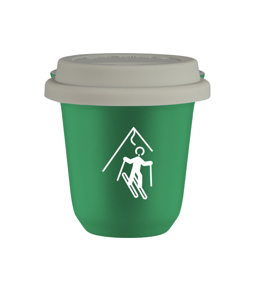 Tasse 150 ml VERT "Ski (blanc)", avec couvercle blanc Tasse 150 ml VERT "Ski (blanc)", avec couvercle blanc