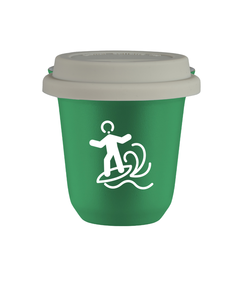 Tasse 150 ml VERT "Planche à voile (blanc)", avec couvercle blanc Tasse 150 ml VERT "Planche à voile (blanc)", avec couvercle blanc