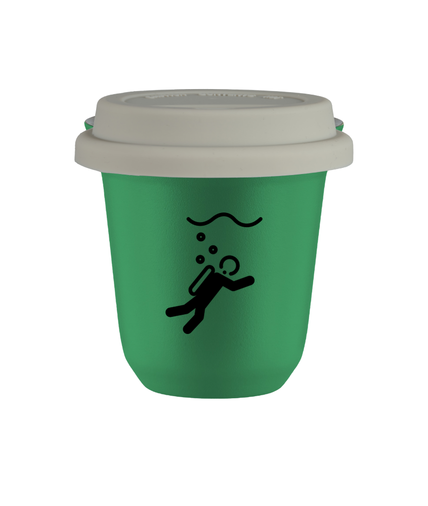 Tasse 150 ml VERT "Plongée (noir)", avec couvercle blanc