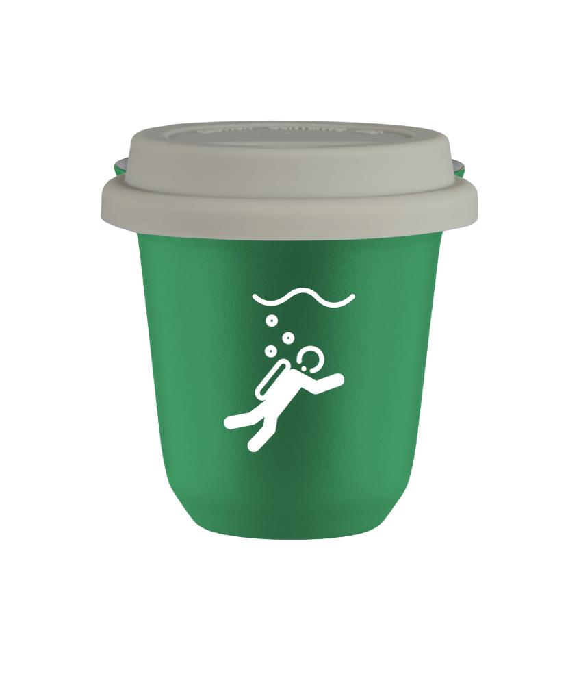 Tasse 150 ml VERT "Plongée (blanc)", avec couvercle blanc