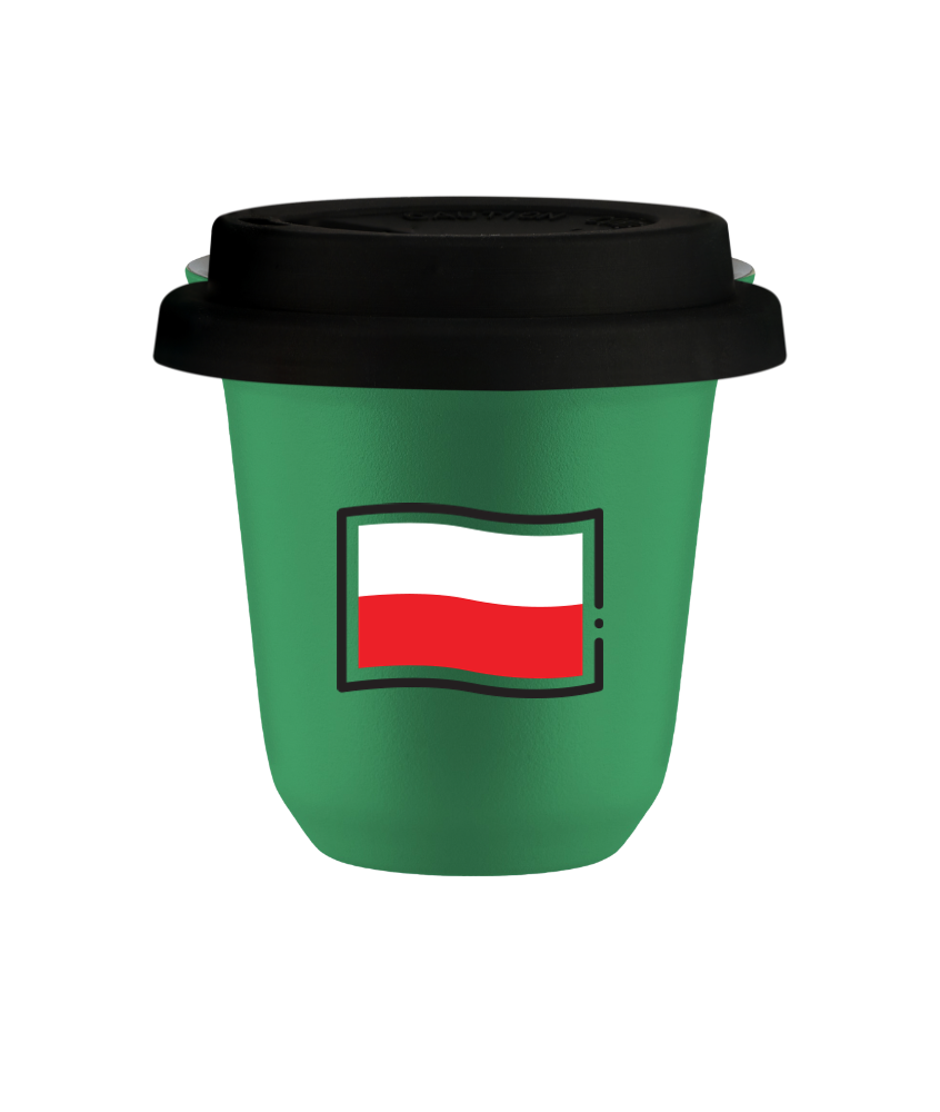 Tasse 150 ml VERT "Drapeau polonais (noir)", avec couvercle noir Tasse 150 ml VERT "Drapeau polonais (noir)", avec couvercle noir