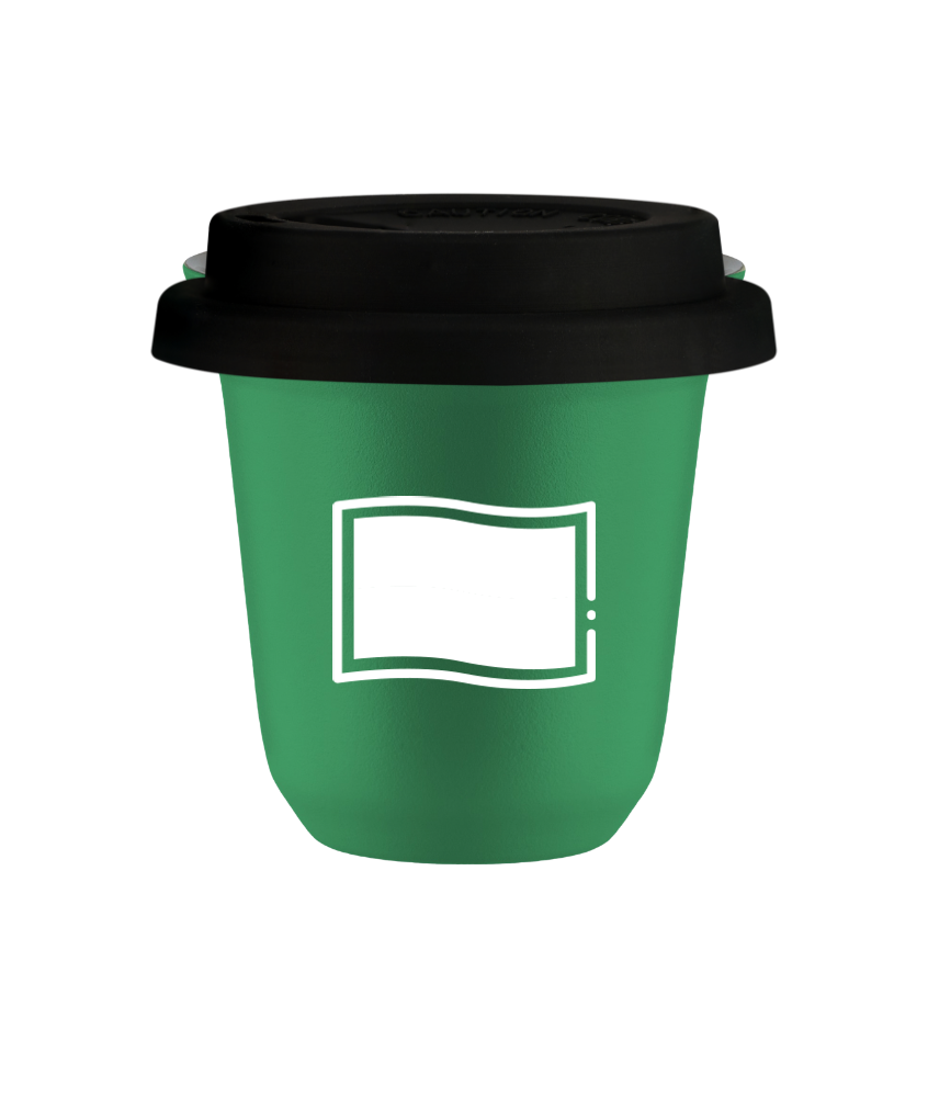 Tasse 150 ml VERT "Drapeau polonais (blanc)", avec couvercle noir Tasse 150 ml VERT "Drapeau polonais (blanc)", avec couvercle noir
