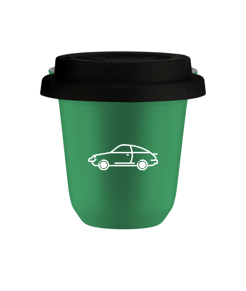 Tasse 150 ml VERT "Voiture (blanc)", avec couvercle noir Tasse 150 ml VERT "Voiture (blanc)", avec couvercle noir