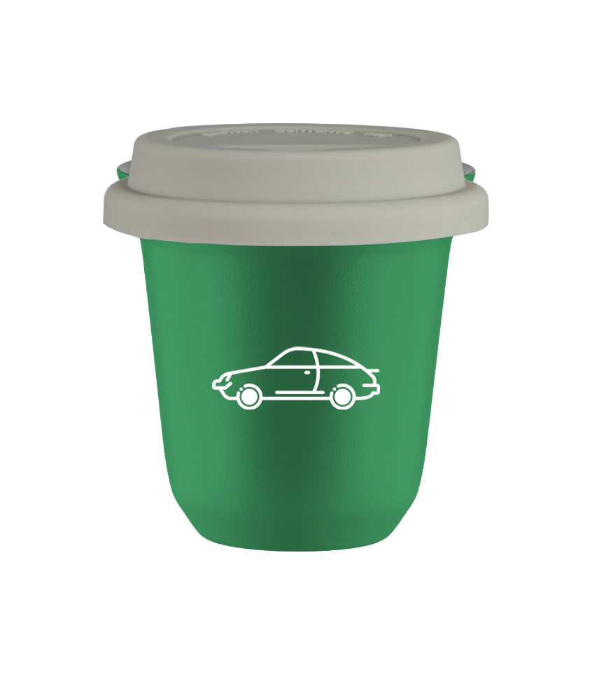 Tasse 150 ml VERT "Voiture (blanc)", avec couvercle blanc Tasse 150 ml VERT "Voiture (blanc)", avec couvercle blanc