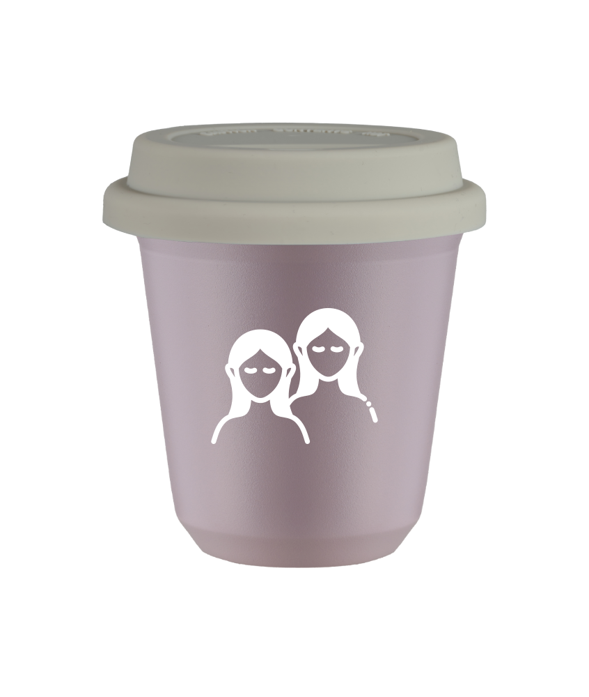 Tasse 150 ml LAVANDE "Gémeaux (blanc)", avec couvercle blanc