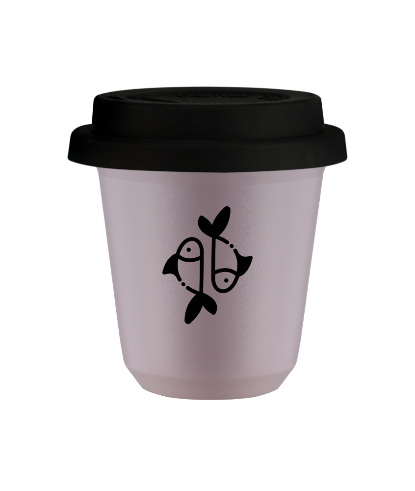 Tasse 150 ml LAVANDE "Poissons (noir)", avec couvercle noir Tasse 150 ml LAVANDE "Poissons (noir)", avec couvercle noir
