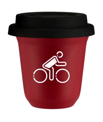 Tasse 80 ml ROUGE "Cycliste aux couleurs britanniques (blanc)", avec couvercle noir Tasse 80 ml ROUGE "Cycliste aux couleurs britanniques (blanc)", avec couvercle noir