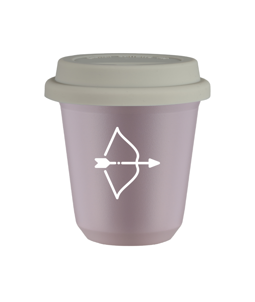 Tasse 150 ml LAVANDE "Sagittaire (blanc)", avec couvercle blanc