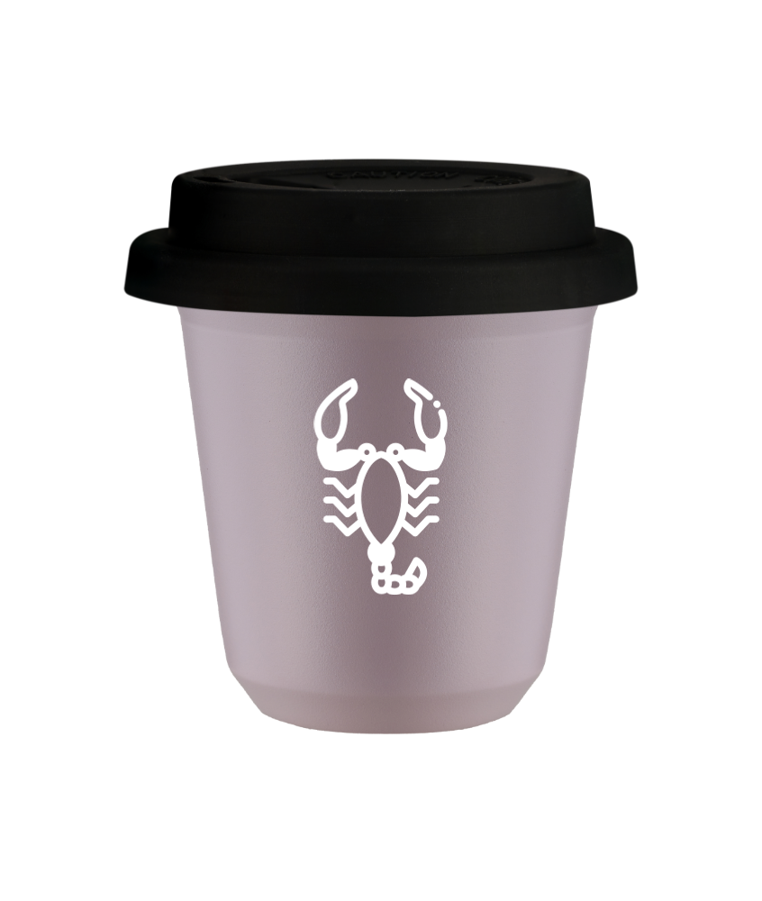 Tasse 150 ml LAVANDE "Scorpion (blanc)", avec couvercle noir Tasse 150 ml LAVANDE "Scorpion (blanc)", avec couvercle noir