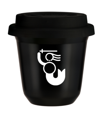 Tasse 80 ml NOIR "WARSZAWSKA SYRENKA (blanc)", avec couvercle noir Tasse 80 ml NOIR "WARSZAWSKA SYRENKA (blanc)", avec couvercle noir