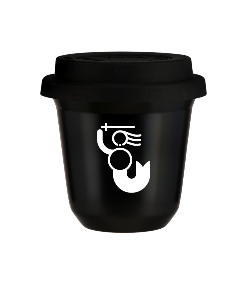 Tasse 80 ml NOIR "WARSZAWSKA SYRENKA (blanc)", avec couvercle noir