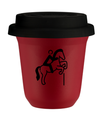 Tasse 80 ml ROUGE "Équitation 1", avec couvercle noir Tasse 80 ml ROUGE "Équitation 1", avec couvercle noir