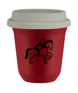 Tasse 80 ml ROUGE "Équitation 2 (noir)", avec couvercle blanc Tasse 80 ml ROUGE "Équitation 2 (noir)", avec couvercle blanc
