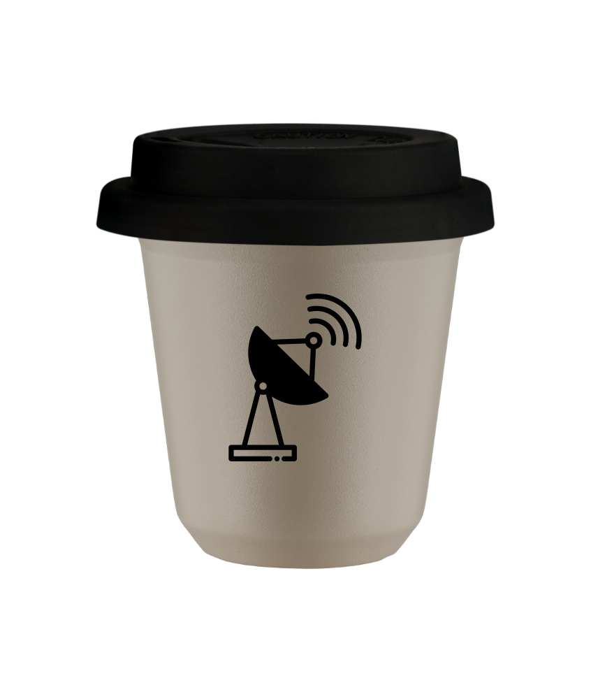 Tasse 150 ml BEIGE "Antenne (noir)", avec couvercle noir Tasse 150 ml BEIGE "Antenne (noir)", avec couvercle noir