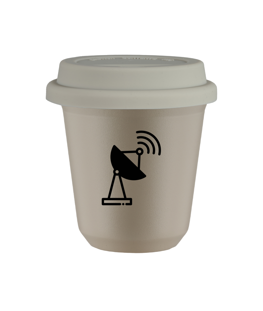 Tasse 150 ml BEIGE "Antenne (noir)", avec couvercle blanc