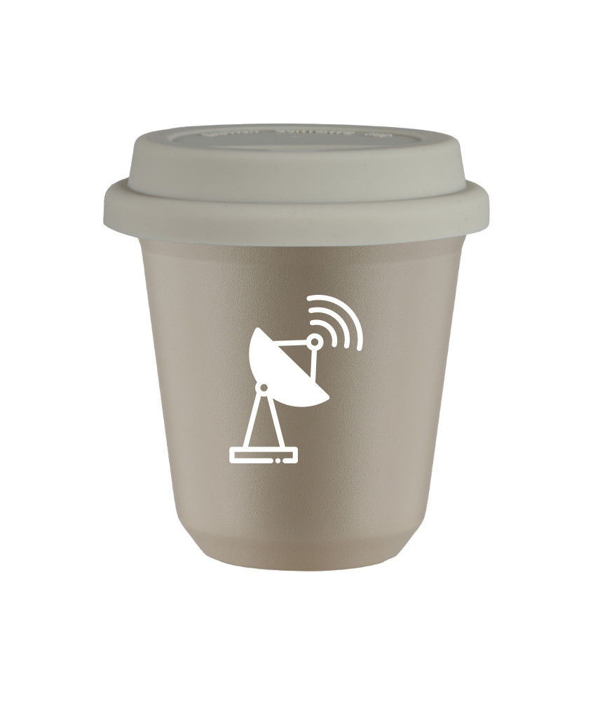 Tasse 150 ml BEIGE "Antenne (blanc)", avec couvercle blanc Tasse 150 ml BEIGE "Antenne (blanc)", avec couvercle blanc
