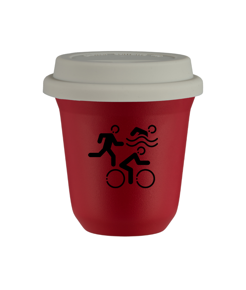 Tasse 80 ml ROUGE "Sports", avec couvercle blanc
