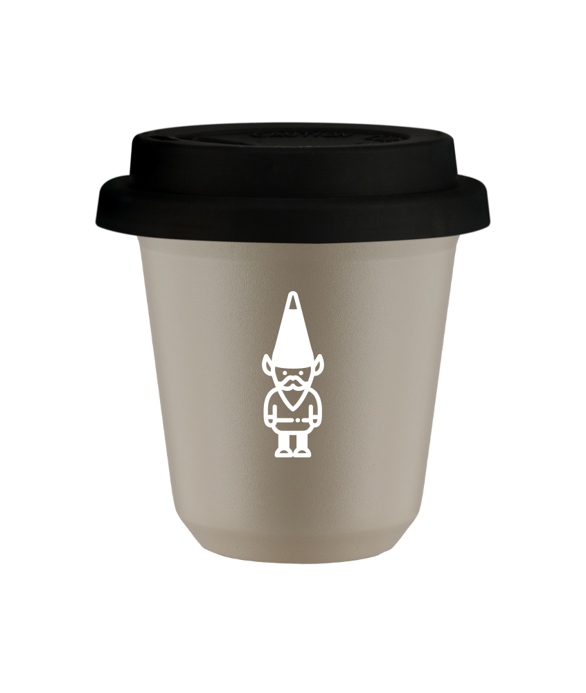 Tasse 150 ml BEIGE "Nain 1 (blanc)", avec couvercle noir Tasse 150 ml BEIGE "Nain 1 (blanc)", avec couvercle noir