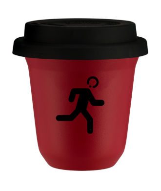 Tasse 80 ml ROUGE "Coureur (noir)", avec couvercle noir Tasse 80 ml ROUGE "Coureur (noir)", avec couvercle noir