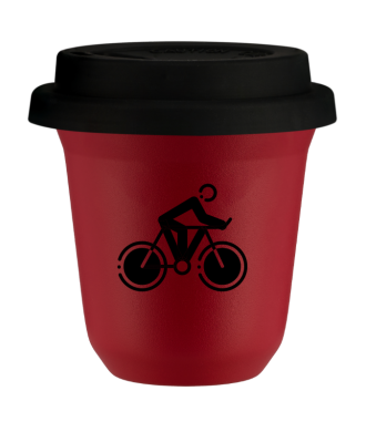 Tasse 80 ml ROUGE "Cyclisme 2", avec couvercle noir Tasse 80 ml ROUGE "Cyclisme 2", avec couvercle noir
