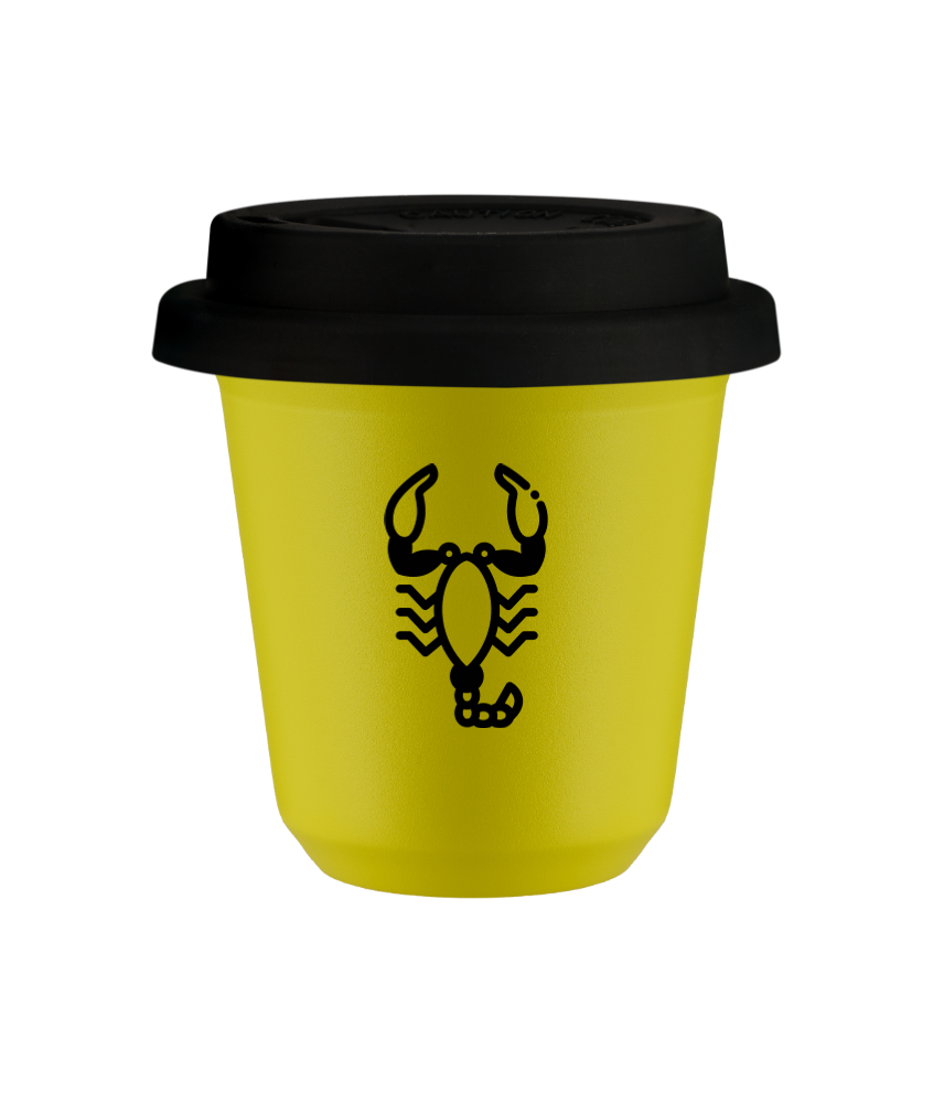 Tasse 150 ml JAUNE "Scorpion", avec couvercle noir Tasse 150 ml JAUNE "Scorpion", avec couvercle noir