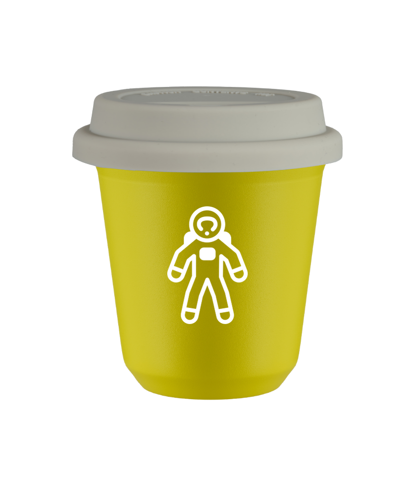 Tasse 150 ml JAUNE "Astronaute (blanc)", avec couvercle blanc