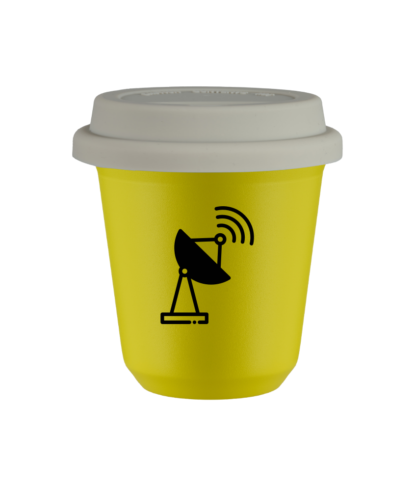 Tasse 150 ml JAUNE "Antenne (noir)", avec couvercle blanc Tasse 150 ml JAUNE "Antenne (noir)", avec couvercle blanc