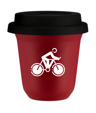 Tasse 80 ml ROUGE "Cyclisme 2 (blanc)", avec couvercle noir Tasse 80 ml ROUGE "Cyclisme 2 (blanc)", avec couvercle noir