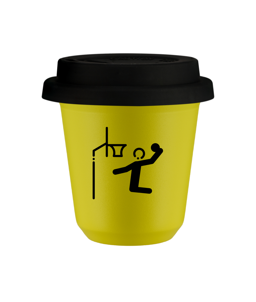 Tasse 150 ml JAUNE "Basket-ball (noir)", avec couvercle noir Tasse 150 ml JAUNE "Basket-ball (noir)", avec couvercle noir