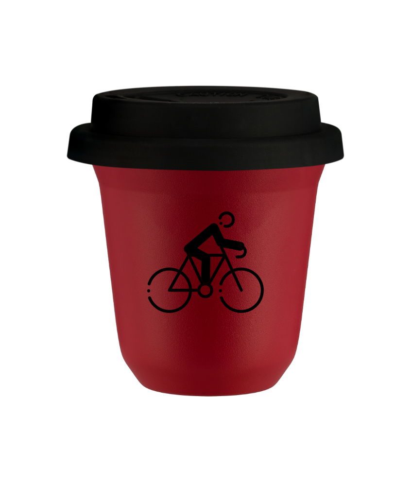 Tasse 80 ml ROUGE "Cyclisme 3 (noir)", avec couvercle noir