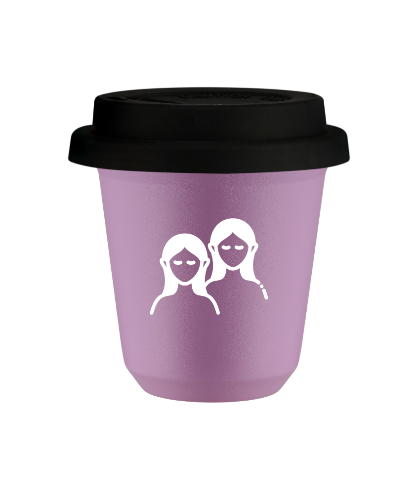 Tasse 150 ml LILAS "Gémeaux (blanc)", avec couvercle noir