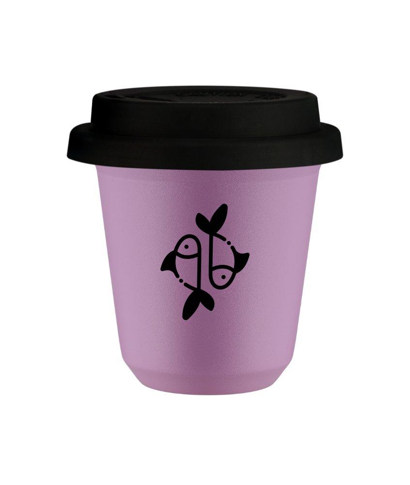 Tasse 150 ml LILAS "Poissons (noir)", avec couvercle noir