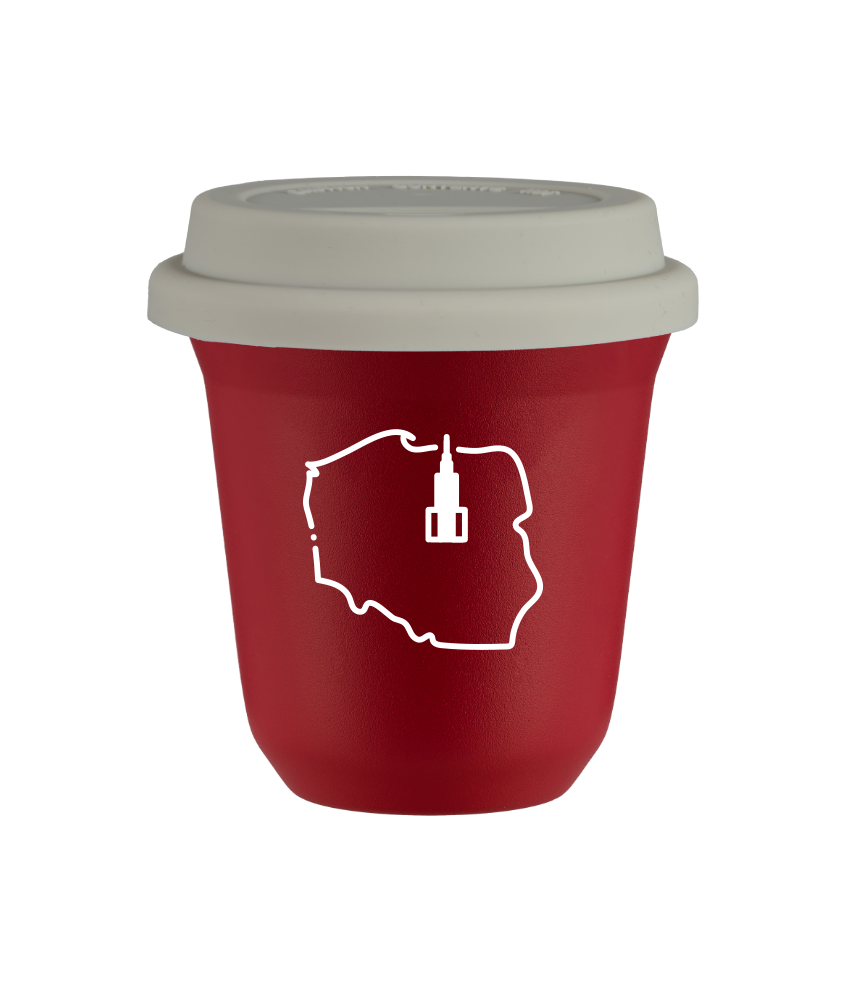 Tasse 80 ml ROUGE "Pologne (blanc)", avec couvercle blanc