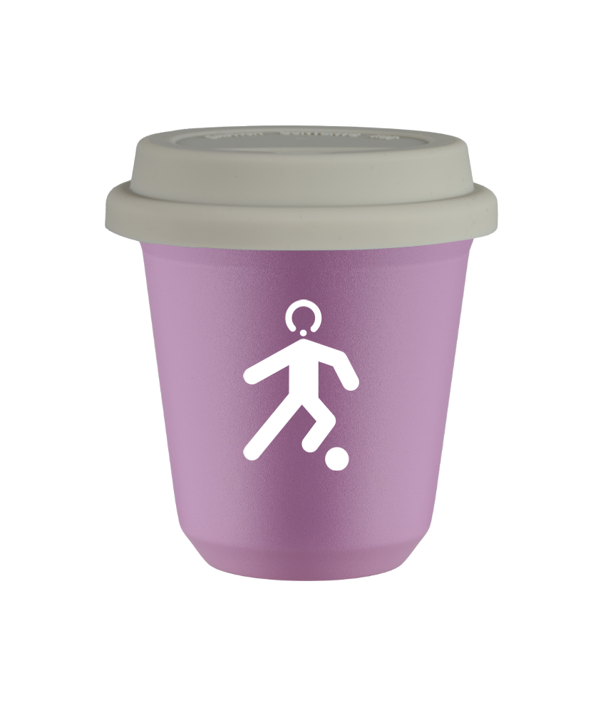 Tasse 150 ml LILAS "Football (blanc)", avec couvercle blanc Tasse 150 ml LILAS "Football (blanc)", avec couvercle blanc