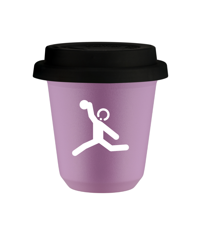 Tasse 150 ml LILAS "Lancer du disque (blanc)", avec couvercle noir Tasse 150 ml LILAS "Lancer du disque (blanc)", avec couvercle noir