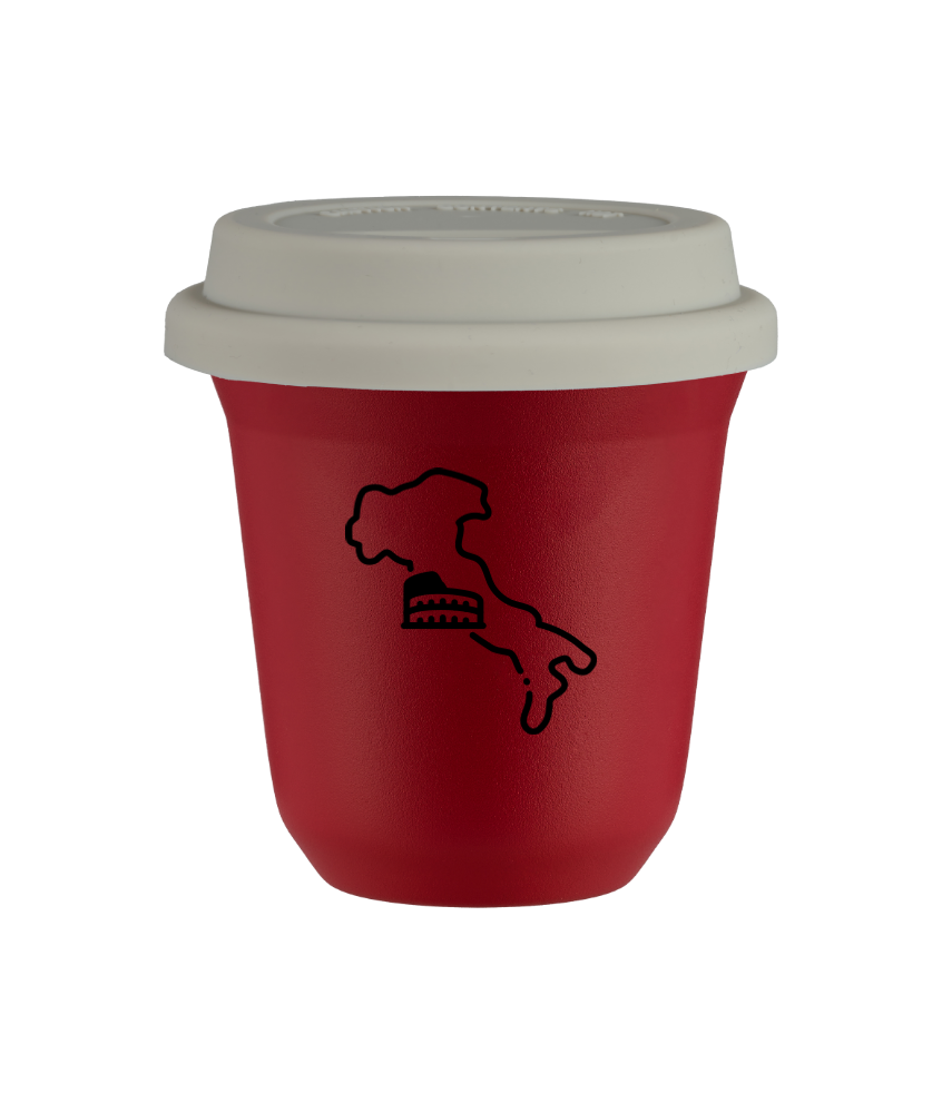 Tasse 80 ml ROUGE "Italie", avec couvercle blanc
