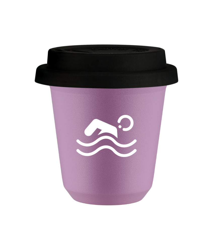 Tasse 150 ml LILAS "Natation (blanc)", avec couvercle noir