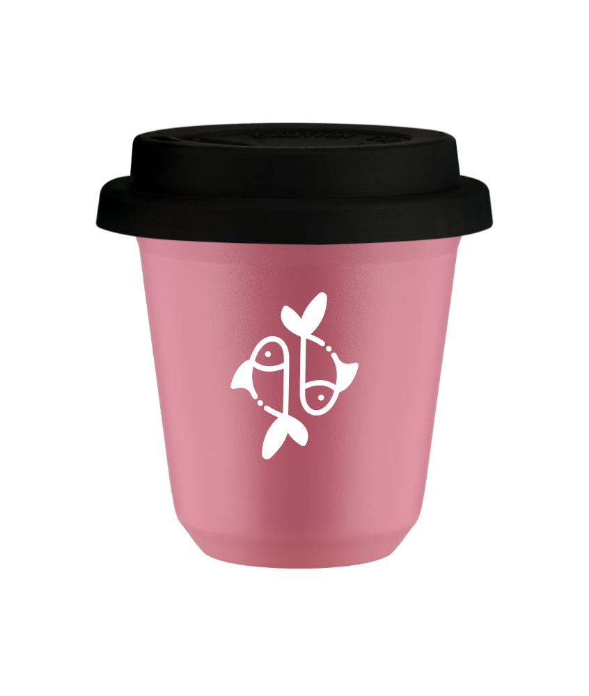 Tasse 150 ml ROSE "Poissons (blanc)", avec couvercle noir Tasse 150 ml ROSE "Poissons (blanc)", avec couvercle noir