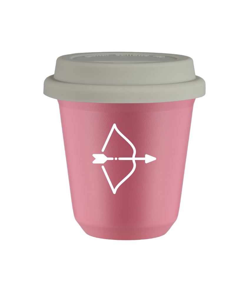Tasse 150 ml ROSE "Sagittaire (blanc)", avec couvercle blanc