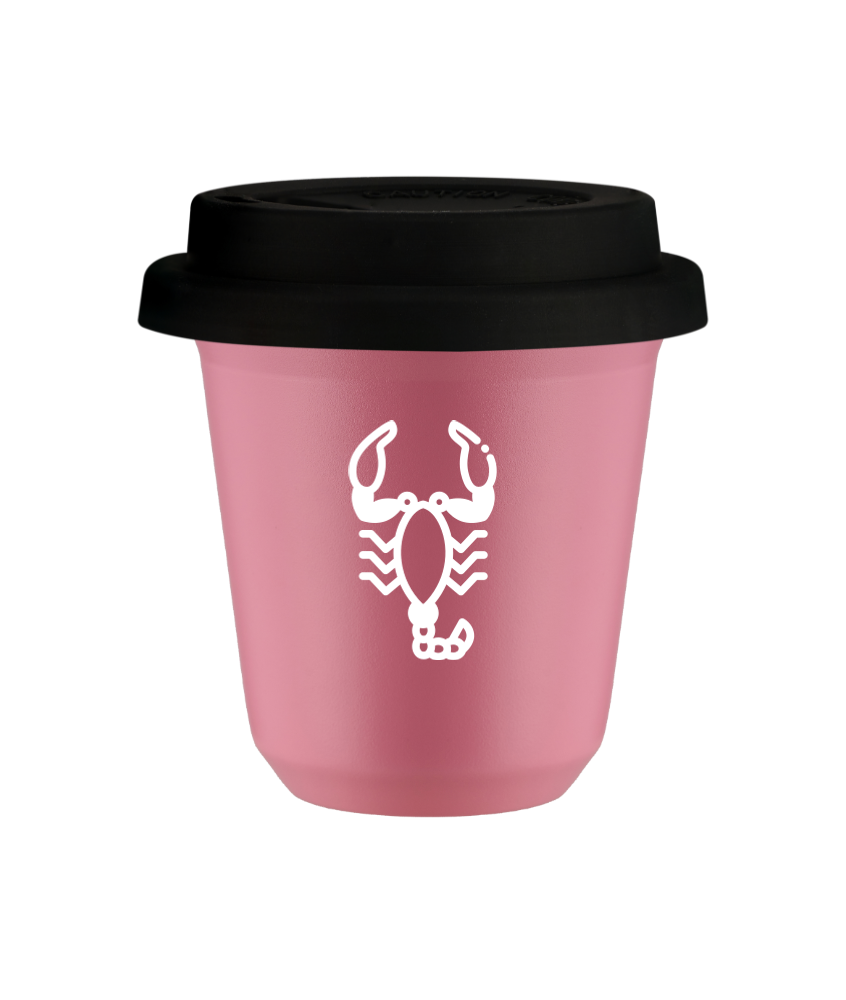 Tasse 150 ml ROSE "Scorpion (blanc)", avec couvercle noir
