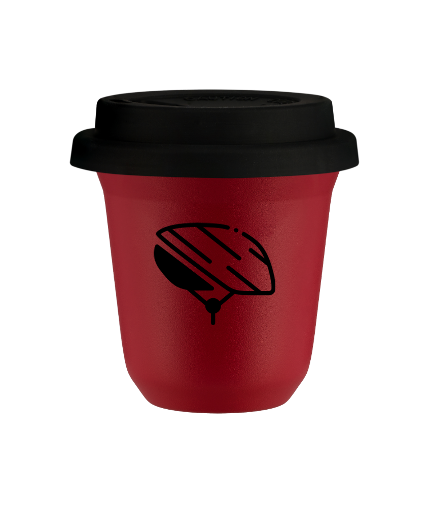Tasse 80 ml ROUGE "Casque (noir)", avec couvercle noir