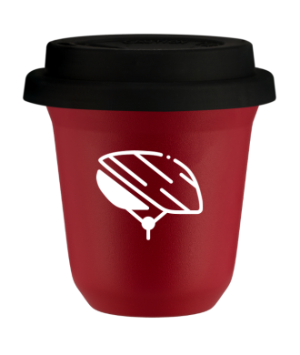 Tasse 80 ml ROUGE "Casque (blanc)", avec couvercle noir Tasse 80 ml ROUGE "Casque (blanc)", avec couvercle noir