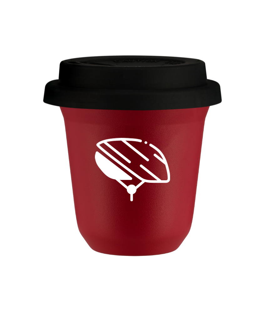 Tasse 80 ml ROUGE "Casque (blanc)", avec couvercle noir